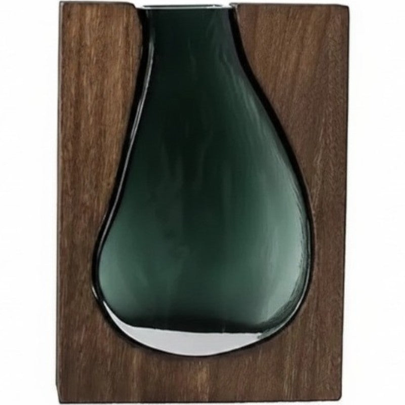 Large teardrop glass vase in dark paulownia wood frame — Holm & Hearth