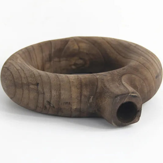 Top-down view of round wooden vase showing carved interior and opening — Holm & Hearth