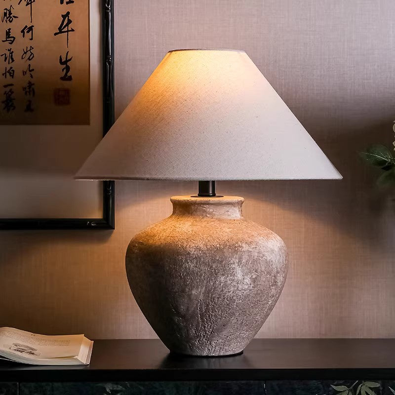 Retro Ceramic Table Lamp with Bamboo Shade