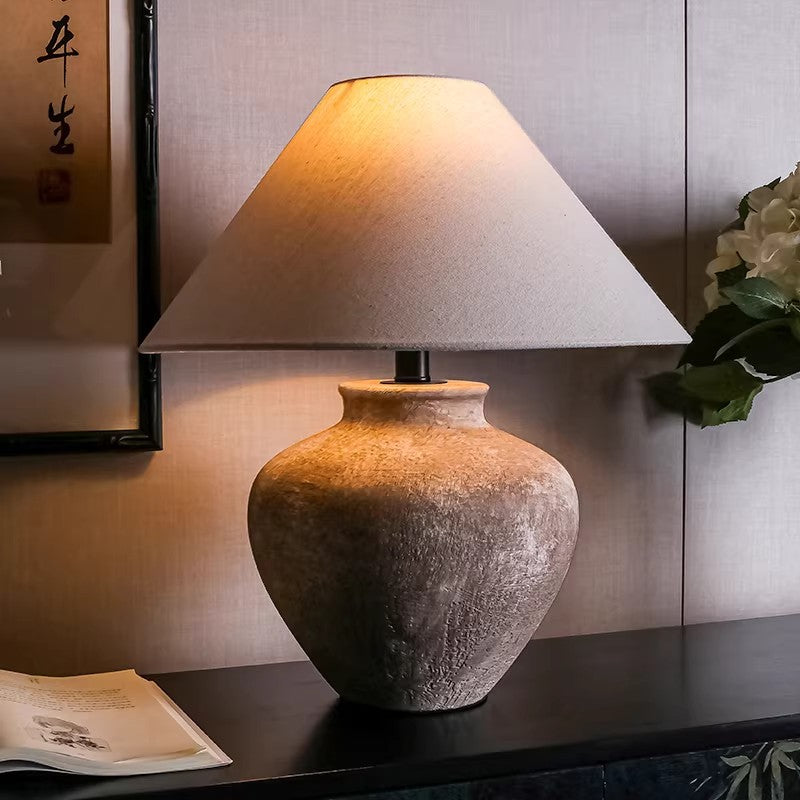 Retro Ceramic Table Lamp with Bamboo Shade