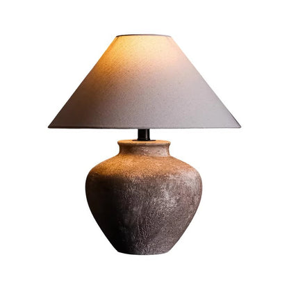 Retro Ceramic Table Lamp with Bamboo Shade