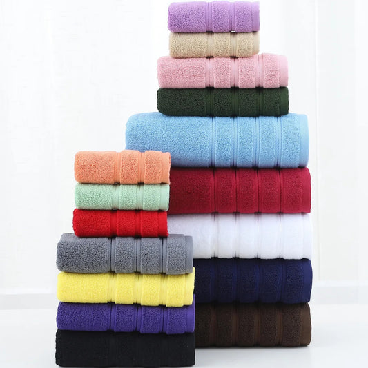 Stacked cotton bath towels in eight colours — Holm & Hearth