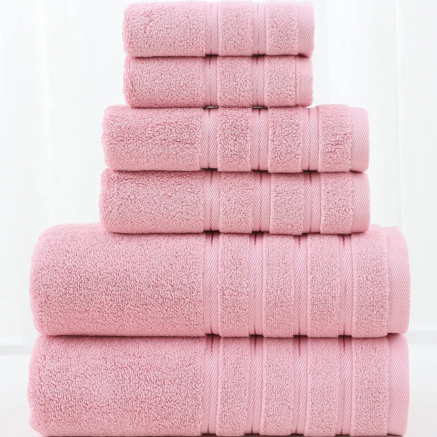 Six-piece cotton bath towel set in blush pink — Holm & Hearth