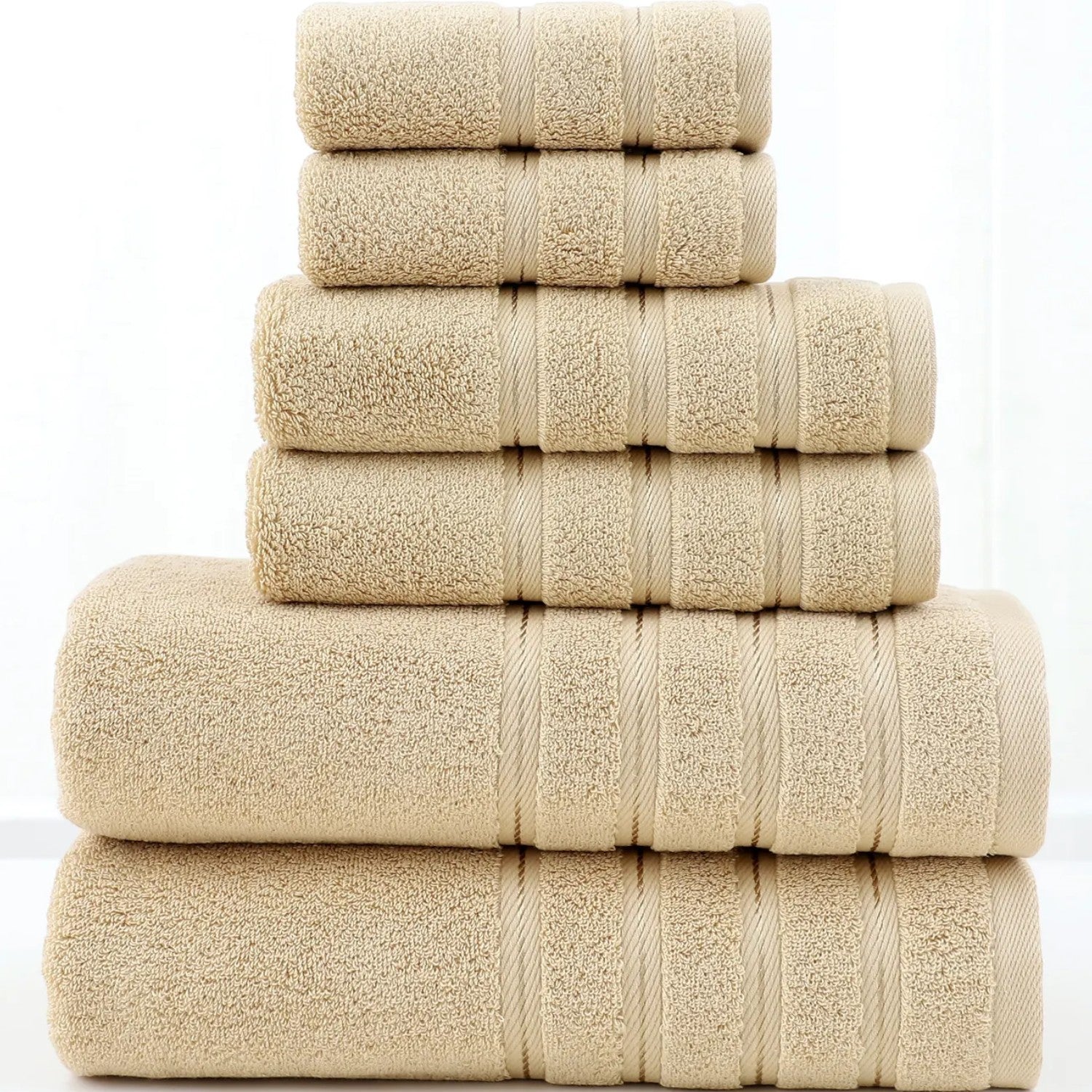 Six-piece cotton bath towel set in sand beige — Holm & Hearth