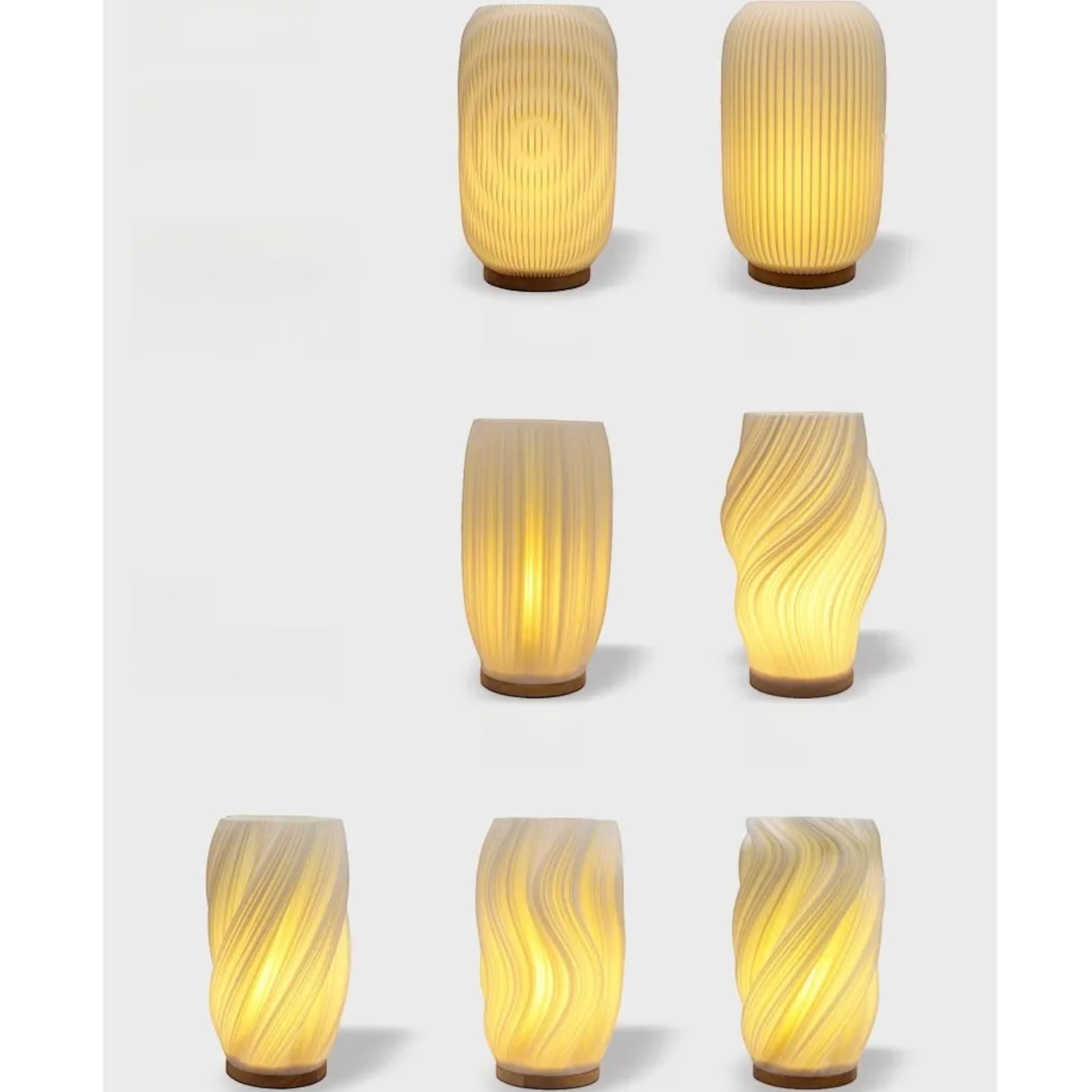All four lamp variants shown together: Pleat, Spiral, Wave and Column — Holm & Hearth