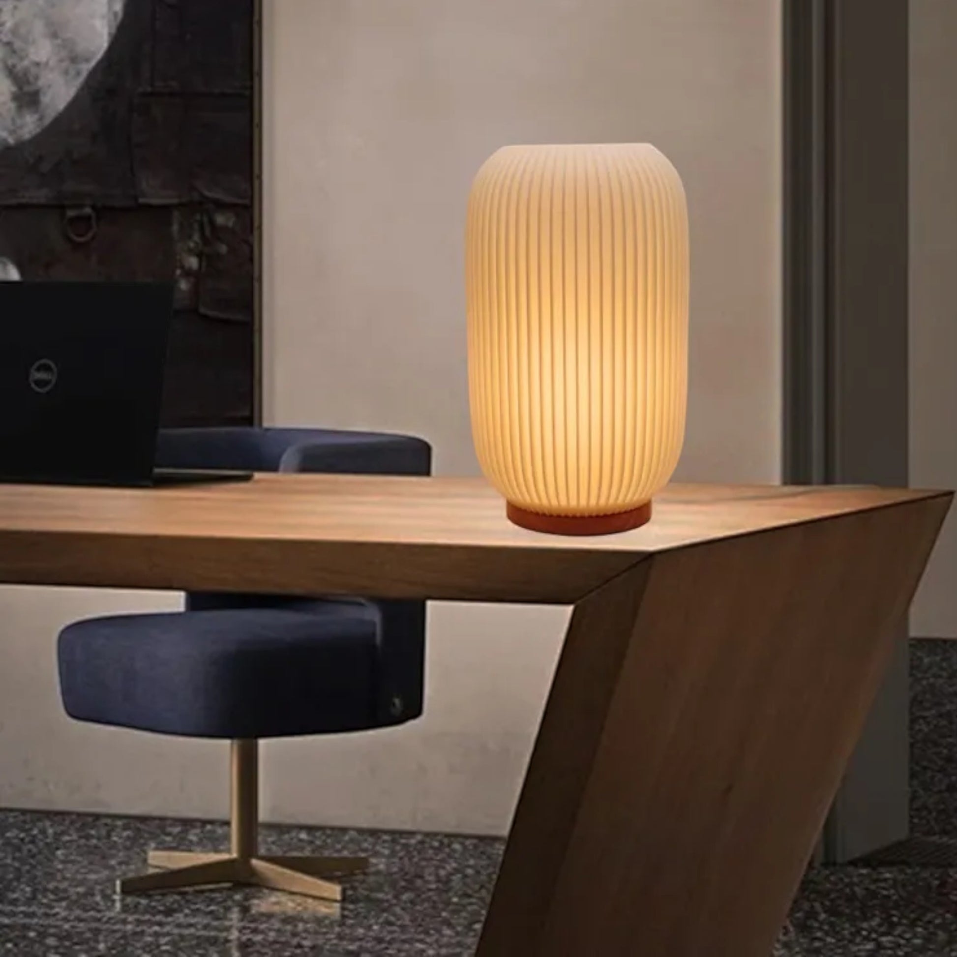 Pleat cordless table lamp on a modern desk in a home office — Holm & Hearth
