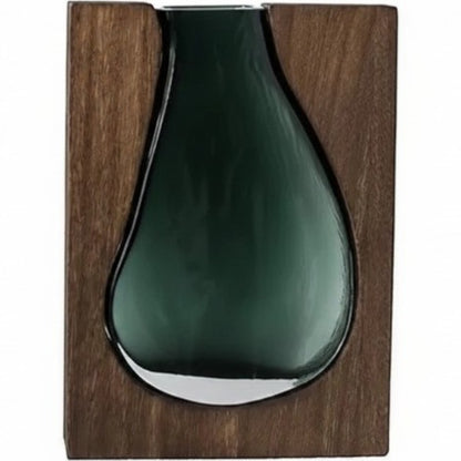 Large teardrop glass vase in dark paulownia wood frame — Holm & Hearth