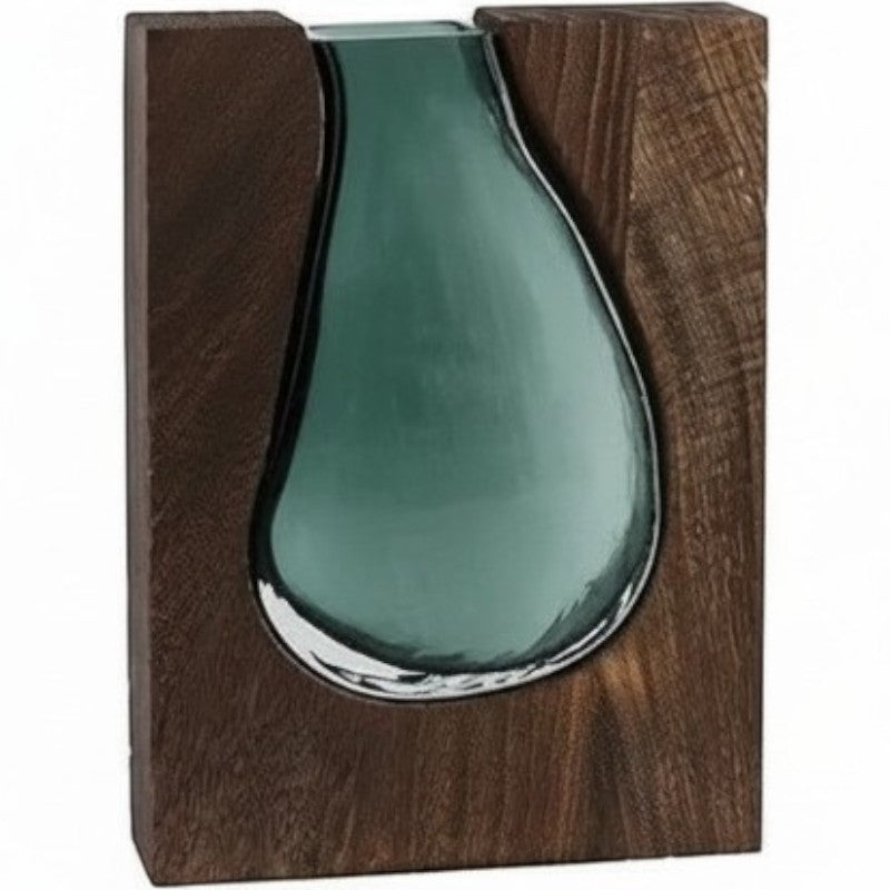 Small teardrop glass vase in dark paulownia wood frame — Holm & Hearth