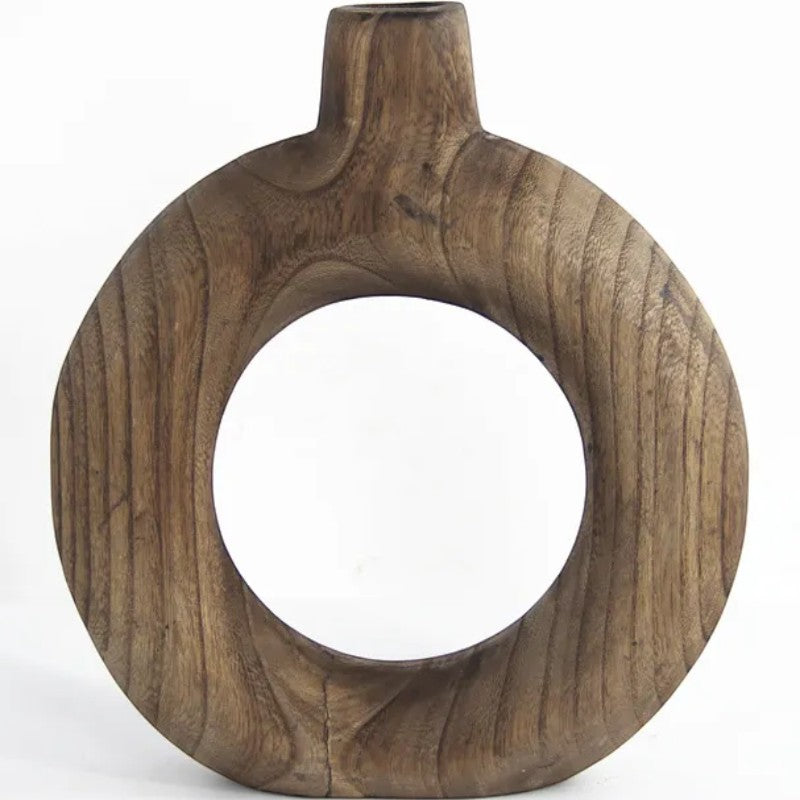 Round hand-carved wooden bud vase in light walnut on a clean background — Holm & Hearth