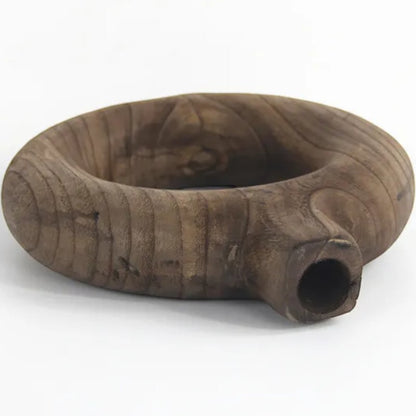 Top-down view of round wooden vase showing carved interior and opening — Holm & Hearth